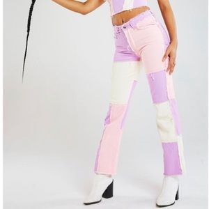 Denim Pink Patchwork Pants